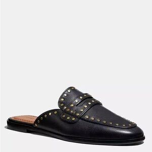 Coach Faye Loafer Leather Slides with Gold Studs Rivet Mules Womens 9.5